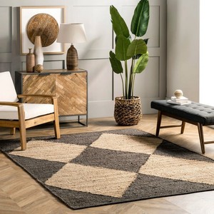 Modern Geometric Jute Area <b>Rug</b> Rectangle Flat Weave <b>Non</b> <b>Slip</b> Living Room Home Use Spot Clean - Product Image 5