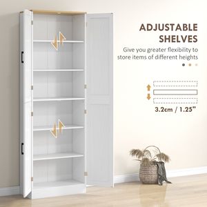 "Modern Freestanding Wood <b>Kitchen</b> <b>Pantry</b> with 4 Doors Adjustable Shelves Distressed White MDF Construction" - Product Image 5