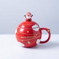 Mug en céramique de Noël avec couvercle et cuillère Père Noël, tasse à café ronde de 400 ml avec nuages en relief et coffret cadeau de Noël en option