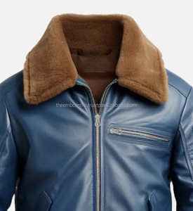 Chaqueta de cuero suave ajustable para hombre, ropa de moda, último estilo para invierno, chaqueta de cuero de bombardero de vuelo azul para hombre - Product Image 3