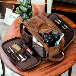 Sac vintage en cuir véritable résistant à l'eau, portable, réutilisable, multifonctionnel, avec fermeture éclair, unisexe, usage quotidien, marron - Product Image 3
