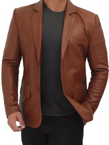 Mens Cognac <b>Leather</b> <b>Blazer</b> - Product Image 3