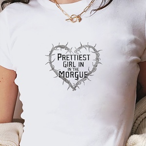 Camiseta corta ajustada de punto con estampado Y2K para mujer Prettiest Girl in the Morgue - Product Image 4