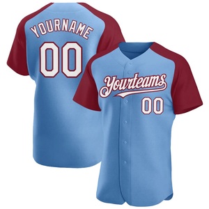 Uniforme de Béisbol Premium Azul Cielo y Granate con Botones, Ropa Deportiva para Equipos, Malla Bird Eye, Bordado Personalizado, Sublimación, Venta al Por Mayor - Product Image 1