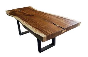 Handmade <b>Solid</b> <b>Wood</b> Live Edge Rectangle Dining <b>Table</b> with Metal Legs Modern Rustic Design for Apartment Use - Product Image 2