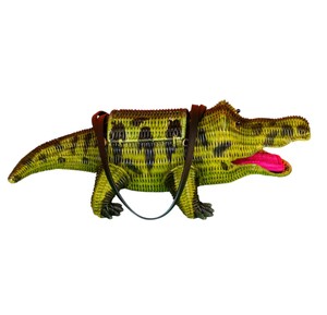 Handmade Crocodile Shaped Rattan <b>Bag</b> Plant Fiber <b>Wicker</b> Crossbody Animal Storage <b>Bag</b> Green With Pink Tongue - Product Image 1