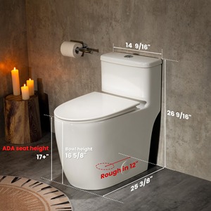 Inodoro compacto de una pieza con asiento cómodo, altura ADA de 17.3 pulgadas, descarga dual alargada de 0.8/1.28 GPF, taza de inodoro estándar blanca - Product Image 2