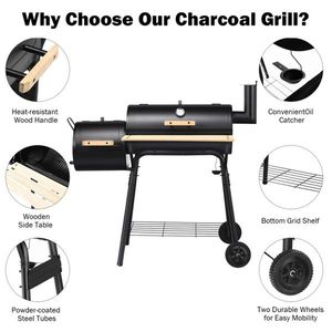 Grill a Carbone Kamado da Esterno Nero con Altezza Regolabile Automatica per Barbecue, Pizza e Alimenti Affumicati, Affumicatore per Giardini e Bar - Product Image 3