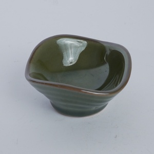 Olive Green Reactive Glaze Modern Design Square Stoneware Ceramic Sauce Dish Ribbed <b>Sides</b> Sushi Soy Dipping Restaurant Hotel - Product Image 1