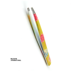 Pinzas para cejas de Punta inclinada de acero inoxidable de calidad profesional con etiqueta privada personalizada, diseños coloridos, bolsa empaquetada para uso de belleza - Product Image 5