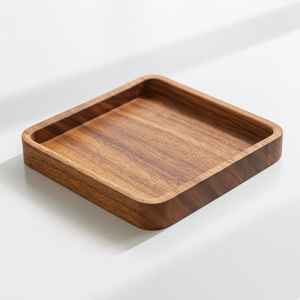 Plateau carré en bois d'acacia fait main, plateau de service rustique, organisateur en bois pour table basse, cuisine et décoration intérieure, 30 cm - Product Image 2
