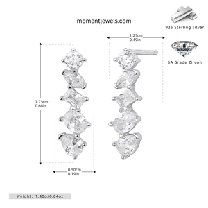 925 <b>Sterling</b> <b>Silver</b> Zircon <b>Stud</b> Earrings Rhodium Plated Geometric Shape Drop Earrings for Women Anniversary Wedding - Product Image 6