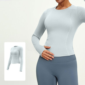 New Luxury Solid Color Crew Neck Compression Shirt Women Yoga Sports Wear <b>Brushed</b> Tight Four-Way Stretch Eco-Friendly Quick Dry - Product Image 6
