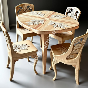 Luxury Handcrafted Solid Wood 4 Seater Dining <b>Table</b> Set Premium <b>Walnut</b> Finish Rectangular <b>Table</b> Set - Product Image 5