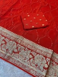 Sari de crepé de rosas Mysore con bordado de hilo de viscosa y lentejuelas, blusa Dola rusa pura, tela tejida ecológica de secado rápido para mujer - Product Image 4
