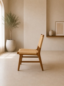 Chaise de jardin en rotin de style scandinave avec structure en bois et pieds coniques, mobilier d'extérieur, design durable, modèle CHA74 - Product Image 3