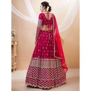 Fantastic Hot Pink Lentejuelas Georgette Wedding Wear Lehenga Choli Elegantes vestidos de noche - Product Image 2