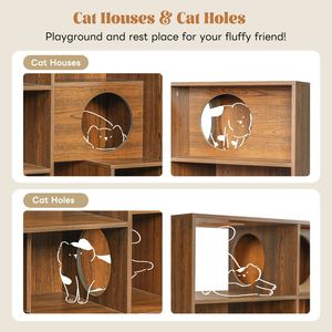 Moderna estantería 2 en 1 de madera marrón con casa para gatos, vitrina y caja de arena con estante para trepar - Product Image 6
