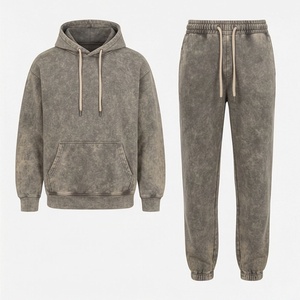 Custom Puff Print Logo Men Winter Streetwear Vintage Oversized Acid Wash Two-Piece <b>Jogger</b> <b>Set</b> <b>Plus</b> <b>Size</b> Blank Activewear - Product Image 1