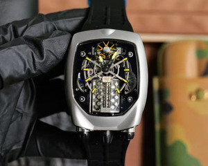 Reloj de Hombre Mecánico Automático Tourbillon, Moderno, Clásico, Lujoso, con Caja Plateada Mate y Correa de Goma, para Viajes, Negocios y Uso Diario - Product Image 5