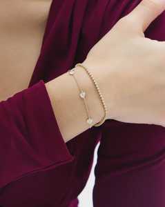 Pulsera de Lujo Minimalista de Cinco Estaciones con Diamantes Tallados en Corazón y Engaste de Bisel, Oro Sólido de 14k y 18k, para Uso Diario Romántico - Product Image 2