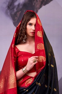 Sari indien traditionnel ethnique à broderies Zari pour les occasions de mariage et les événements festifs, tenue élégante et tendance pour femmes - Product Image 2