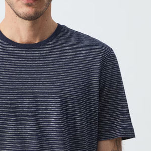 Camiseta de Algodón Ultra Peinado para Hombre, Diseño Elegante, Cuello Redondo, Manga Corta, Diseño a Rayas, Corte Ajustado, Lino - Product Image 4