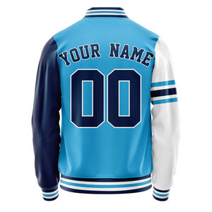 Men's Blue White Navy Color Blocked Baseball Jacket Full Sleeve Button Up Regular Fit All Seasons Polyester Sportswear - Product Image 3