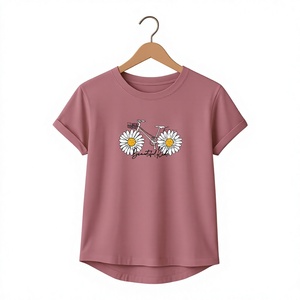 Camiseta de Cuello Redondo para Mujer con Estampado Dreamer, Corte Regular, Estilo Bohemio, Manga Corta, Color Azul Claro, Algodón Jersey, Primavera Verano - Product Image 2
