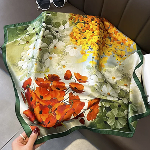 Pañuelo Cuadrado de Seda con Estampado Floral de 70*70cm para Mujer, Chal de Satén, Hiyab, Banda para el Cabello, Banda para la Muñeca, Pañuelo de Lujo - Product Image 5