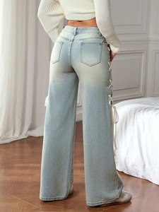Jeans pour femmes à taille haute, sur mesure, OEM, tendance, à jambes larges, en denim, vente en gros - Product Image 2