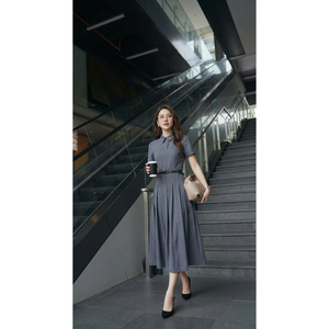Elegante Vestido Midi Plisado con Cuello Polo, Manga Corta, Estilo Oficina, con Cinturón, Buen Precio, Ropa de Mujer, Vestidos de Mujer - Product Image 1