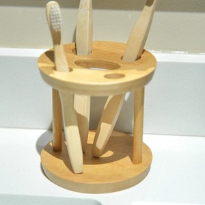 Round Bamboo <b>Toothbrush</b> <b>Holder</b> Stand 4 Hole Natural Wooden <b>Toothbrush</b> Storage Rack For Bathroom Vanity Decor Wholesale - Product Image 5