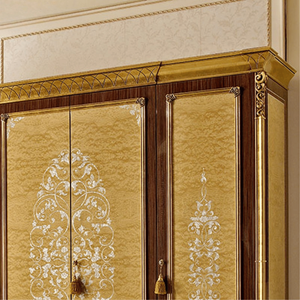 Luxury Italian Style <b>Wardrobe</b> Four-Doors Solid Mahogany Wood Veneer Panel Gold Detail Classic Bedroom Furniture for Villa Hotel - Product Image 6
