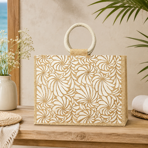 Bolsa de Playa de Yute Natural con Estampado Floral Personalizado, Asa Redonda Laminada en PP, Venta al Por Mayor, Fabricante de Marca Privada OEM, Exportador B2B - Product Image 6