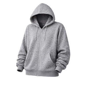 Sweat-shirt à capuche unisexe gris uni avec fermeture éclair, en molleton personnalisé, style streetwear décontracté, coupe oversize, poches avant, 100% coton - Product Image 2