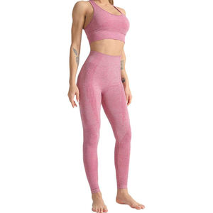 Conjunto de Yoga de 2 Piezas para Mujer, Leggings Deportivos Sin Costuras de Cintura Baja, Transpirables, de Spandex/Poliéster, con Sujetador Deportivo, Personalizable con Logotipo OEM ODM - Product Image 6