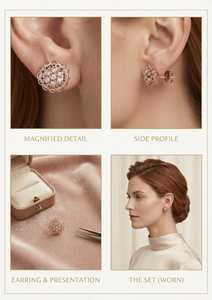 Pendientes de Diamantes en Oro Rosa para Mujer, Estilo Vintage, Filigrana Floral, Chapados en Oro, Certificados por IGI, de Lujo - Product Image 4