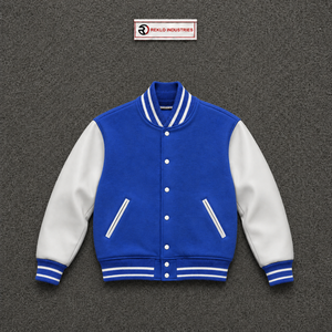 <b>Men's</b> Blue <b>White</b> Varsity <b>Jacket</b> Preppy Style Regular Fit Turn-down Collar Single Breasted Polyester Shell Cotton Lining <b>Men's</b> Bl - Product Image 5