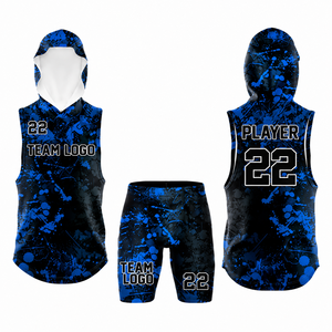 Conjunto Deportivo Personalizado Sublimado, Camiseta sin Mangas con Capucha y Pantalones Cortos de Compresión, Diseño con Salpicaduras de Pintura, Unisex, para Equipos Deportivos, 100% - Product Image 6
