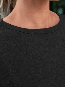 <b>Women's</b> black Crew Neck Short Sleeve Regular Fit Cotton Jersey T-Shirt Casual Solid Color Breathable All Seasons <b>Top</b> - Product Image 2
