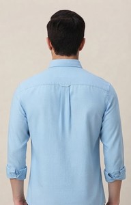 Camisa Casual de Algodón Popelín Azul Claro para Hombre, Manga Larga, Cuello Mao, Transpirable, para Primavera - Product Image 3