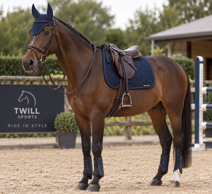 Twill Sports Navy Quilted Cotton & Polyester Dressage Saddle Pad with Mesh Neck Cover Set for Competition Use All-Purpose - Product Image 3