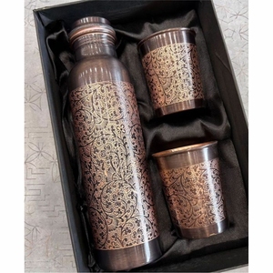 Pure Copper <b>Water</b> Bottle 1000ml Hammered Handmade Leakproof Ayurvedic Health Vessel Wholesale Custom Logo <b>Bulk</b> Drinkware Bottle - Product Image 6