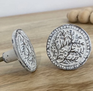 Rustic Zinc Alloy Cabinet <b>Knobs</b> Round Floral Design Distressed White Finish for Storage Closet <b>Furniture</b> <b>Handles</b> - Product Image 1