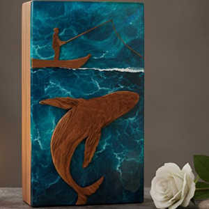 Handmade Wooden Rectangle Urn With Coastal Shark And Fisherman Design For Sympathy Art Display by AYAANS - Product Image 3