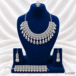 Brass Filigree Wedding Trendy Jewelry <b>Set</b> Necklace <b>Earrings</b> Ring <b>Bracelet</b> Cushion Cut Zircon Matching Wear for Women - Product Image 1