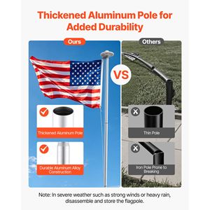 Kit de mât de drapeau sectionnel robuste de 20 pieds avec 136 LED solaires pour extérieur, maison, jardin, en aluminium - Product Image 2