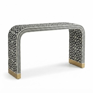 Muebles de Estilo Moderno al por Mayor, Mesa Consola Hecha a Mano con Incrustaciones de Hueso de Camello, Patrón Geométrico en Blanco y Negro de Lujo, Forma de U - Product Image 1