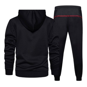 Ensemble de survêtements pour hommes, couleur noir et rouge, ensemble de survêtements à capuche, fermeture éclair intégrale, poches latérales, vêtements décontractés sportifs, automne - Product Image 3